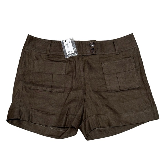 Women's The Limited 6 Small Chino Khakis Shorts Olive Green Linen Rolled Hem NWT - Picture 3 of 8